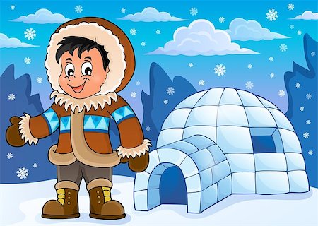 person on igloo - Inuit theme image 2 - eps10 vector illustration. Stock Photo - Budget Royalty-Free & Subscription, Code: 400-08348560