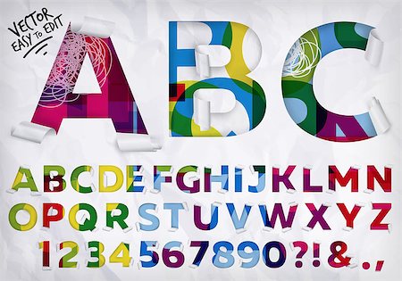 simsearch:400-09223995,k - Alphabet wrapped edge of the letters cut out from crumpled paper on vivid background Stock Photo - Budget Royalty-Free & Subscription, Code: 400-08348621