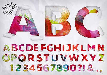 simsearch:400-08495211,k - Alphabet wrapped edge of the letters cut out from crumpled paper on watercolor background Photographie de stock - Aubaine LD & Abonnement, Code: 400-08348623