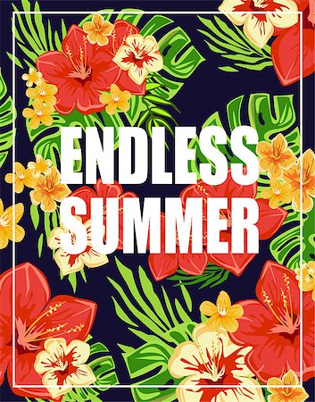 Tropical Background with Endless Summer Lettering. vector Illustration Photographie de stock - Aubaine LD & Abonnement, Code: 400-08348632