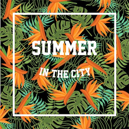 Tropical Background with Summer in the City Lettering. vector Illustration Stock Photo - Budget Royalty-Free & Subscription, Code: 400-08348652