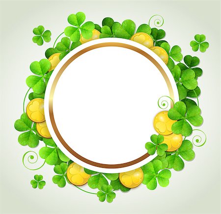 St. Patrick's Day banner with green clover leaves and golden coins Stock Photo - Budget Royalty-Free & Subscription, Code: 400-08348711