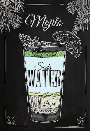 soda - Mojito cocktail in vintage style stylized drawing with chalk on blackboard Stockbilder - Microstock & Abonnement, Bildnummer: 400-08348782