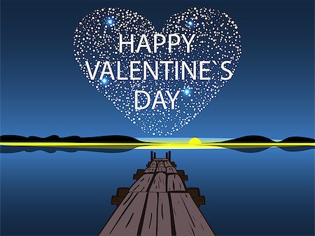 romance and stars in the sky - Happy Valentines day star heart. Romantic postcard. Stars night water reflection love. Stock Photo - Budget Royalty-Free & Subscription, Code: 400-08348869