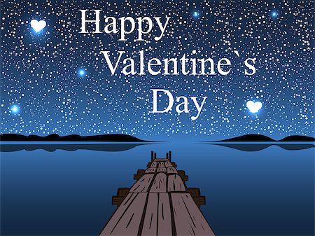 romance and stars in the sky - Happy Valentines day night water sky heart star. Romantic postcard. Diamond heaven. Love and relationships Stock Photo - Budget Royalty-Free & Subscription, Code: 400-08348871