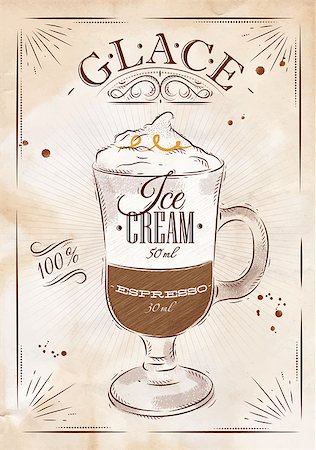 expresso bar - Poster coffee glace in vintage style drawing with chalk on the blackboard Stock Photo - Budget Royalty-Free & Subscription, Code: 400-08348884