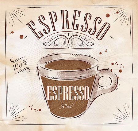 expresso bar - Poster coffee espresso in vintage style drawing with chalk on the blackboard Stock Photo - Budget Royalty-Free & Subscription, Code: 400-08348891