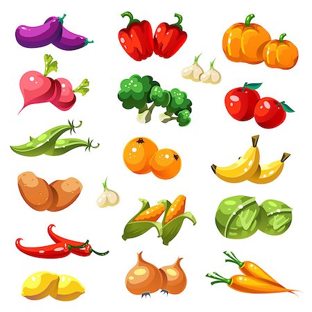 simsearch:400-04688188,k - Fruits and vegetables. Organic food icons vector illustration Foto de stock - Super Valor sin royalties y Suscripción, Código: 400-08348930