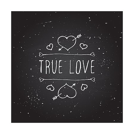 simsearch:400-08346347,k - Saint Valentines day greeting card.  True love. Typographic banner with text and hearts on chalkboard background. Vector handdrawn badge. Foto de stock - Super Valor sin royalties y Suscripción, Código: 400-08348945