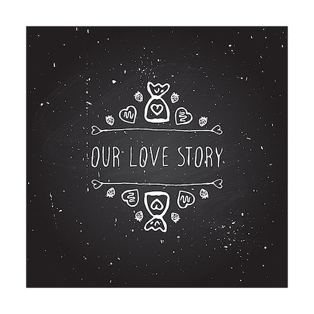simsearch:400-08346347,k - Saint Valentine's day greeting card.  Our love story. Typographic banner with doodle heart shaped chocolate candies on chalkboard background. Foto de stock - Super Valor sin royalties y Suscripción, Código: 400-08348943