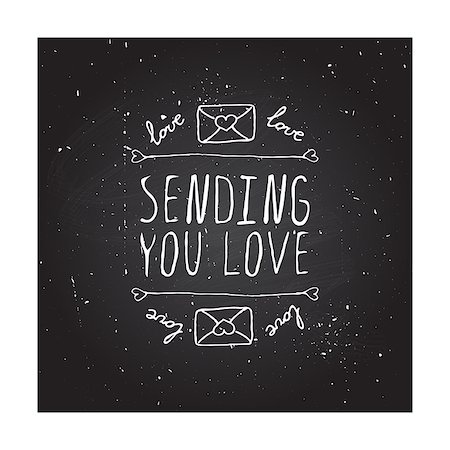 simsearch:400-08346347,k - Saint Valentines day greeting card.  Sending you love. Typographic banner with text and love letters on chalkboard background. Vector handdrawn badge. Foto de stock - Super Valor sin royalties y Suscripción, Código: 400-08348958