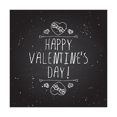 simsearch:400-08346347,k - Saint Valentines day greeting card.  Happy Valentines day. Typographic banner with text and doodle heart shaped chocolate candies on chalkboard background. Foto de stock - Super Valor sin royalties y Suscripción, Código: 400-08348950