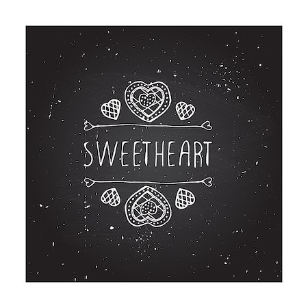 simsearch:400-08346347,k - Saint Valentines day greeting card.  Sweetheart. Typographic banner with text and doodle heart shaped cookies on chalkboard background. Foto de stock - Super Valor sin royalties y Suscripción, Código: 400-08348953