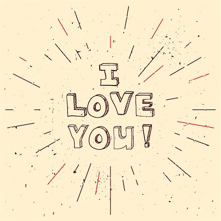 Saint Valentines day greeting card.  I love you. Typographic banner with sunburst effect Stock Photo - Budget Royalty-Free & Subscription, Code: 400-08348965