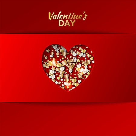 simsearch:400-08345859,k - Gold hearts valentine day greeting red card, vector illustration Photographie de stock - Aubaine LD & Abonnement, Code: 400-08348976