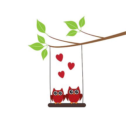 vector illustration of a tree with owls and hearts Stock Photo - Budget Royalty-Free & Subscription, Code: 400-08349027