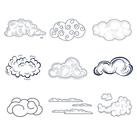 Handdrawn Cloud Collection. Black and White Vector Illustration Stock Photo - Budget Royalty-Free & Subscription, Code: 400-08349175