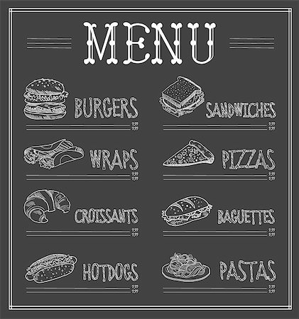 food menu board - Chalkboard Menu Template. Monochrome Vector Illustration set Stock Photo - Budget Royalty-Free & Subscription, Code: 400-08349180