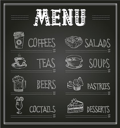 Chalkboard Menu Template of Food and Drinks. Monochrome Vector Illustration Stock Photo - Budget Royalty-Free & Subscription, Code: 400-08349182