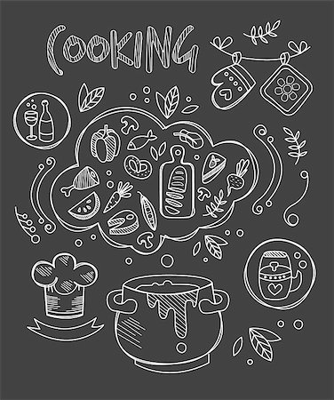 Cooking Vector Illustration, Chalkboard Drawing Set doodle style Foto de stock - Super Valor sin royalties y Suscripción, Código: 400-08349191
