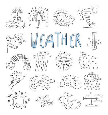 simsearch:400-05741765,k - Hand draw cartoon weather events doodle icons set Stock Photo - Budget Royalty-Free & Subscription, Code: 400-08349205