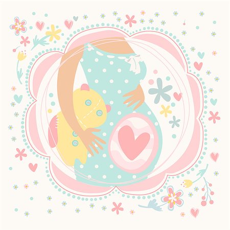 simsearch:400-08779771,k - Pregnant woman with baby inside, happy child. Postcard hand-drawn vector illustration Stock Photo - Budget Royalty-Free & Subscription, Code: 400-08349211