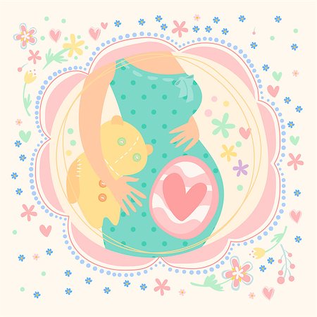 simsearch:400-08779771,k - Pregnant woman with baby inside, happy child. Postcard hand-drawn vector illustration Stock Photo - Budget Royalty-Free & Subscription, Code: 400-08349212