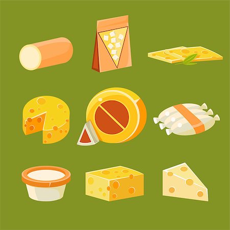 Different Types of Cheese, Flat Vector Illustration Collection Stock Photo - Budget Royalty-Free & Subscription, Code: 400-08349236