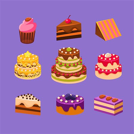 simsearch:685-02937889,k - Cakes and Dessert delicious sweets Vector Illustration Set Foto de stock - Super Valor sin royalties y Suscripción, Código: 400-08349237