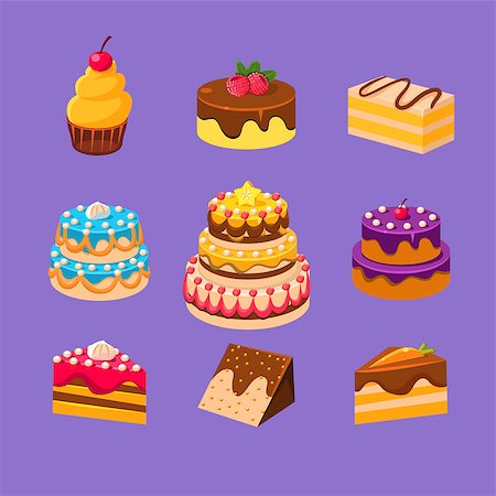 simsearch:685-02937889,k - Cakes and Dessert delicious sweets Vector Illustration Set Foto de stock - Super Valor sin royalties y Suscripción, Código: 400-08349238