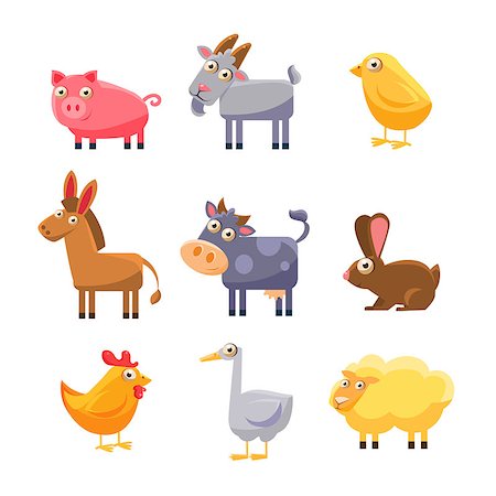 duck pig rabbit donkey - Cute Farm Animal Collection. Vector Illustration Set Stock Photo - Budget Royalty-Free & Subscription, Code: 400-08349246
