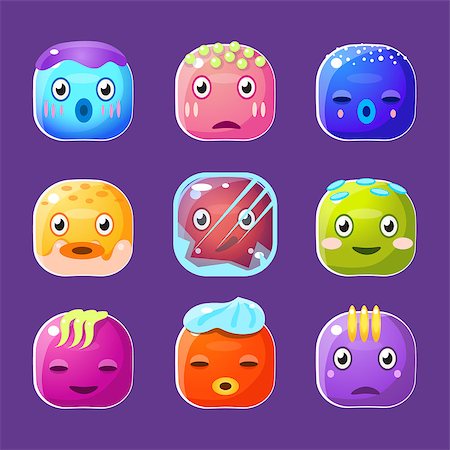 simsearch:400-07407480,k - Funny colorful square faces set, cute emotional  cartoon vector avatars Stockbilder - Microstock & Abonnement, Bildnummer: 400-08349267