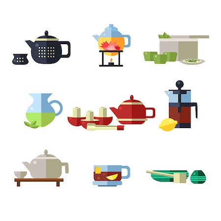 simsearch:400-04625122,k - Tea Cup and Kettle Set. Vector Illustration Collection Foto de stock - Super Valor sin royalties y Suscripción, Código: 400-08349260