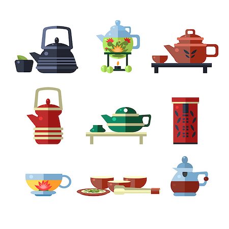 simsearch:400-08045087,k - Tea Cup and Kettle Set. Flat Vector Illustration Collection Stock Photo - Budget Royalty-Free & Subscription, Code: 400-08349261