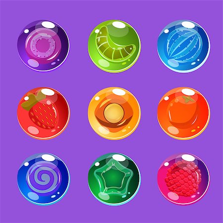 simsearch:400-08934240,k - Bright Colorful Glossy Candies with Sparkles for Games. Vector Illustration Collection Stock Photo - Budget Royalty-Free & Subscription, Code: 400-08349271