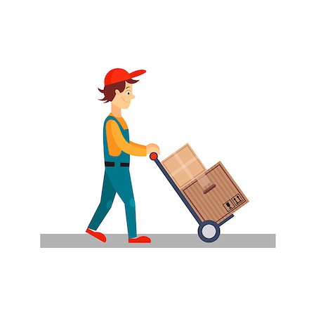 simsearch:400-04600134,k - Delivery Man with Cart and Carton Boxes, Flat Vector Illustration Photographie de stock - Aubaine LD & Abonnement, Code: 400-08349284