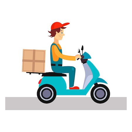 Delivery Man on a Bike, Flat Vector Illustration Stock Photo - Budget Royalty-Free & Subscription, Code: 400-08349285