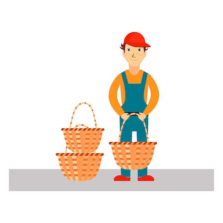 simsearch:400-07975467,k - Delivery Man with Baskets, Flat Vector Illustration Stock Photo - Budget Royalty-Free & Subscription, Code: 400-08349287