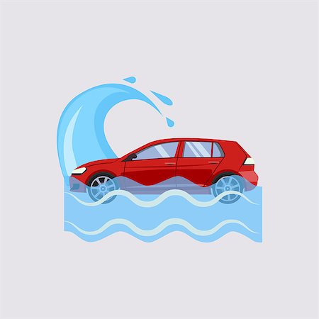 Car Insurance and Flood Risk Colourful Vector Illustration Stock Photo - Budget Royalty-Free & Subscription, Code: 400-08349282