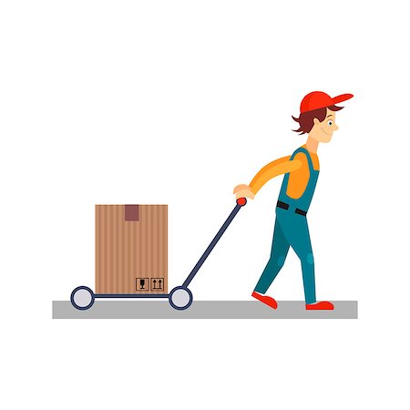 simsearch:400-07975467,k - Delivery Man with a Cart Behind Him, Flat Vector Illustration Stock Photo - Budget Royalty-Free & Subscription, Code: 400-08349297