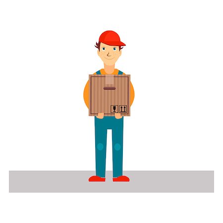 Delivery Man Holding Package, Flat Vector Illustration Stock Photo - Budget Royalty-Free & Subscription, Code: 400-08349292