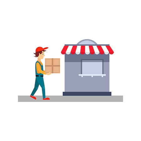 Delivery Man With a Cardboard Box, Flat Vector Illustration Stock Photo - Budget Royalty-Free & Subscription, Code: 400-08349300