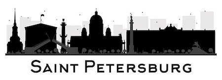 Saint Petersburg City skyline black and white silhouette. Vector illustration. Simple flat concept for tourism presentation, banner, placard or web site. Business travel concept. Cityscape with landmarks Stock Photo - Budget Royalty-Free & Subscription, Code: 400-08349418