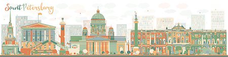 Abstract Saint Petersburg skyline with color landmarks. Business travel and tourism concept with historic buildings. Image for presentation, banner, placard and web site. Vector illustration Stock Photo - Budget Royalty-Free & Subscription, Code: 400-08349419