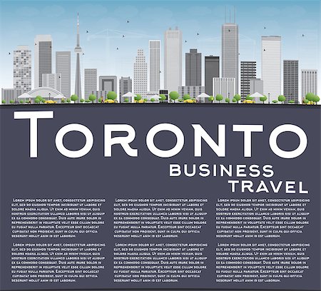 simsearch:400-08349413,k - Toronto skyline with grey buildings, blue sky and copy space. Vector illustration. Business travel and tourism concept with place for text. Image for presentation, banner, placard and web site. Stockbilder - Microstock & Abonnement, Bildnummer: 400-08349420