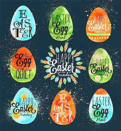 easter eggs in a dark color - Happy easter egg painted pastel colored stylized kids style egg on a dark blue background Stock Photo - Budget Royalty-Free & Subscription, Code: 400-08349422