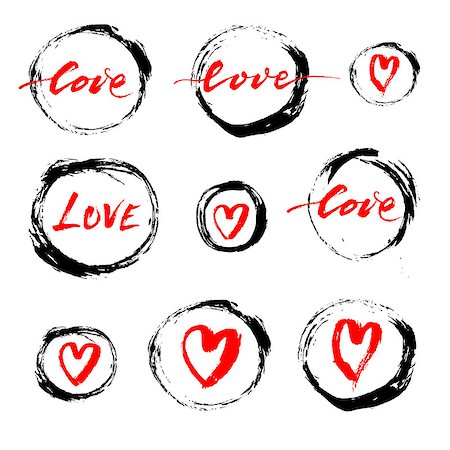 simsearch:400-08339075,k - Set of vector grunge ink circles and hearts, vector illustration. Foto de stock - Super Valor sin royalties y Suscripción, Código: 400-08349465