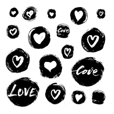 simsearch:400-08339075,k - Set of vector grunge ink circles and hearts, vector illustration. Foto de stock - Super Valor sin royalties y Suscripción, Código: 400-08349466