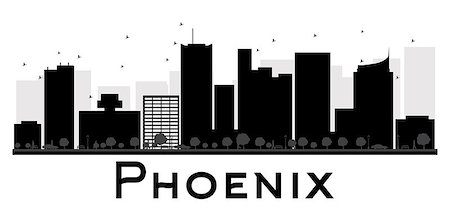 simsearch:400-08349413,k - Phoenix City skyline black and white silhouette. Vector illustration. Simple flat concept for tourism presentation, banner, placard or web site. Business travel concept. Cityscape with landmarks Stockbilder - Microstock & Abonnement, Bildnummer: 400-08349650