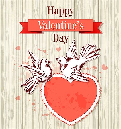simsearch:400-07897102,k - Vintage hand drawn Valentine card with two doves and red heart Stock Photo - Budget Royalty-Free & Subscription, Code: 400-08349680